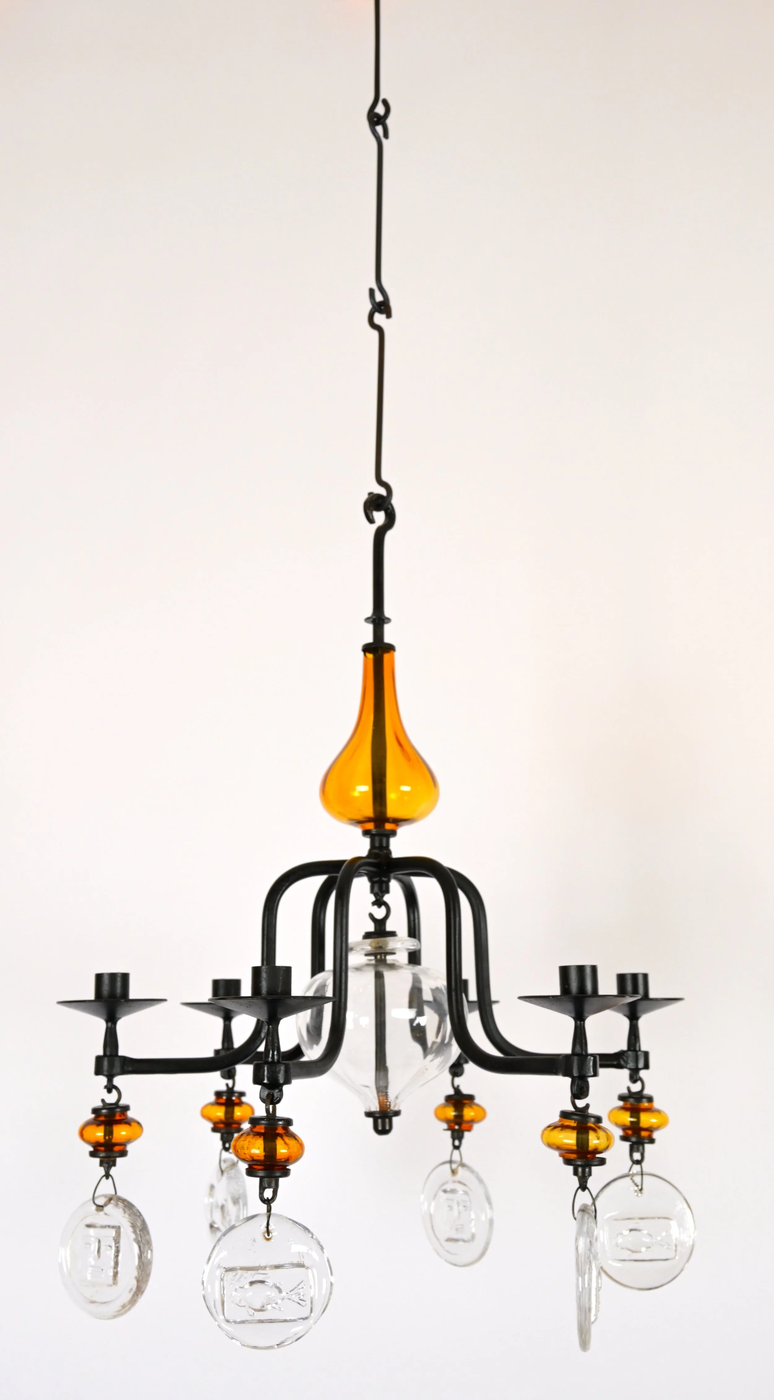 1960s Erik Hoglund Six Arm Orange Glass Chandelier — David Duncan
